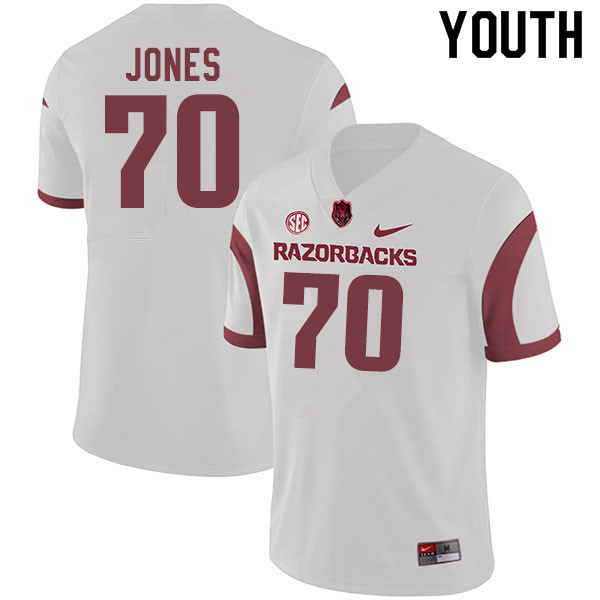 Youth #70 Luke Jones Arkansas Razorbacks College Football Jerseys Sale-White